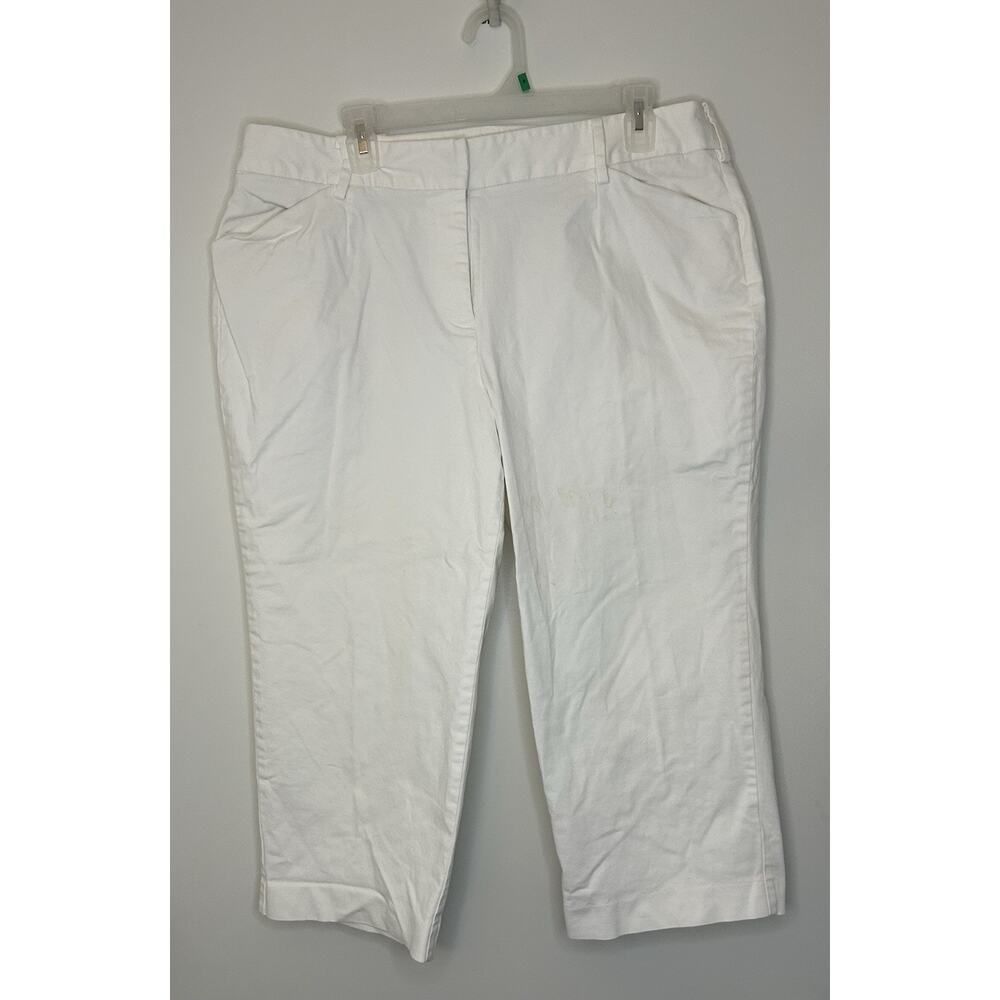 TALBOTS Woman Petites White Solid Capris Pants Stretch Pockets Womens 18W